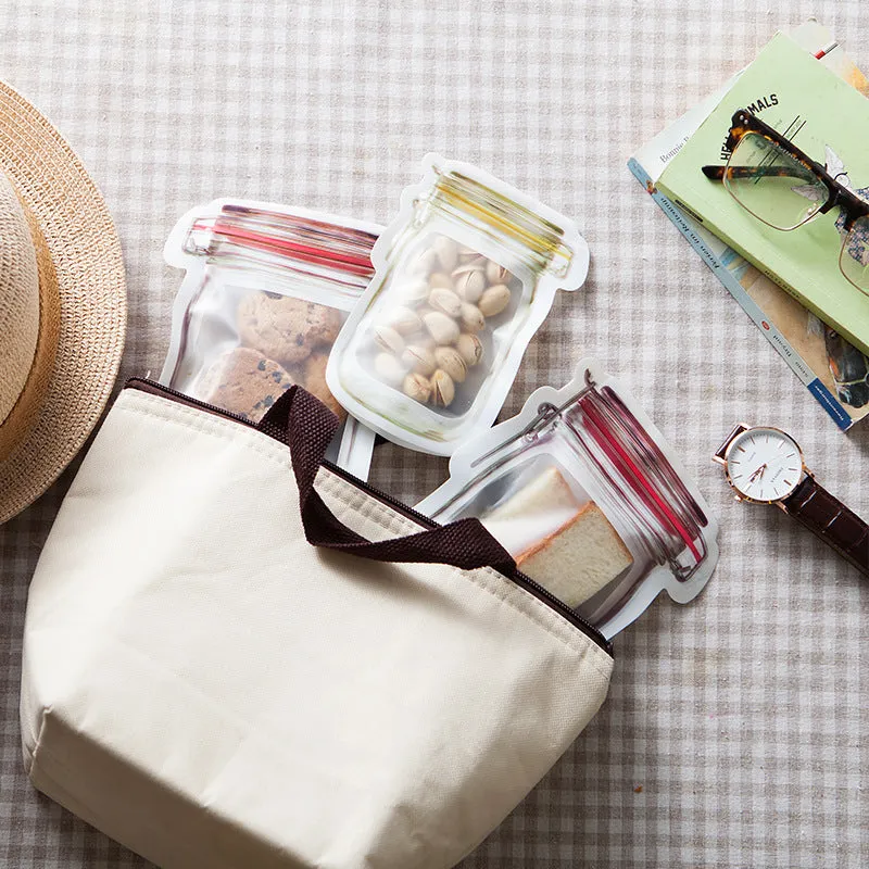 Reusable PE plastic self-sealing snack storage bag with zipper, 1L capacity, for biscuits and nuts