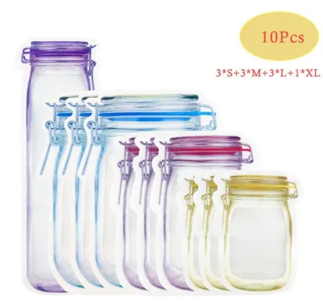 Reusable PE plastic self-sealing snack storage bag with zipper, 1L capacity, for biscuits and nuts