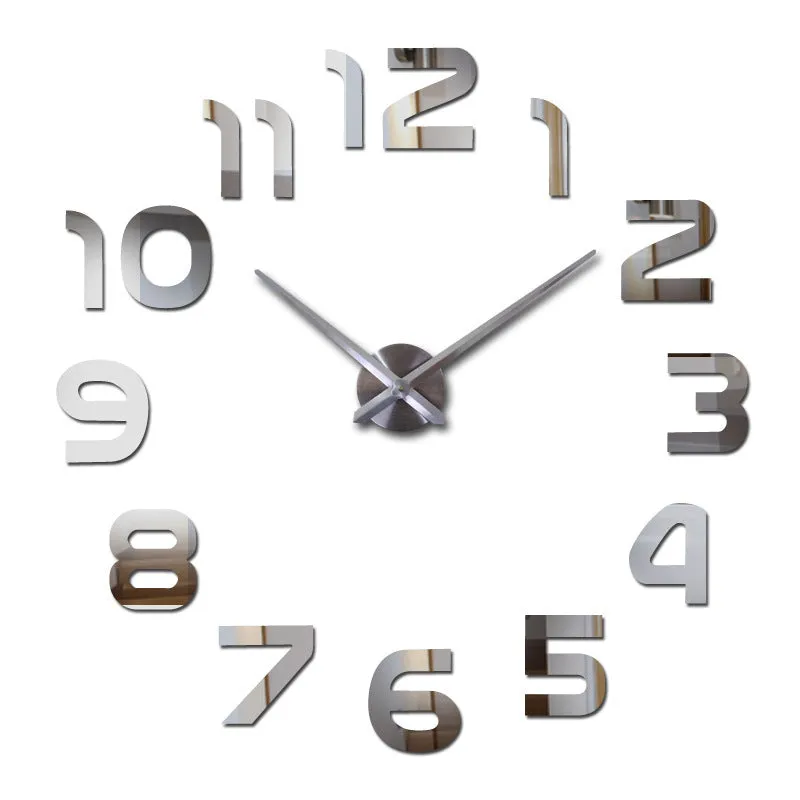 Silver round acrylic DIY wall clock for living room with single-sided face