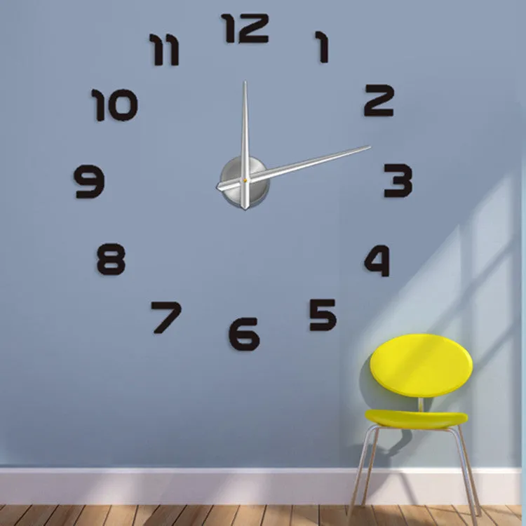 Silver round acrylic DIY wall clock for living room with single-sided face