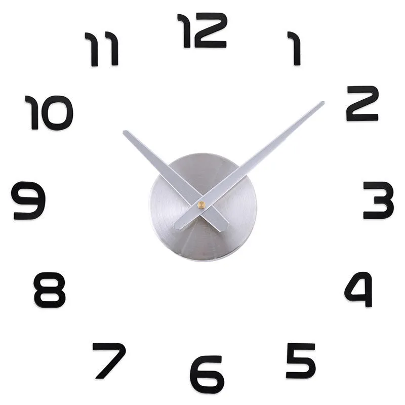Silver round acrylic DIY wall clock for living room with single-sided face
