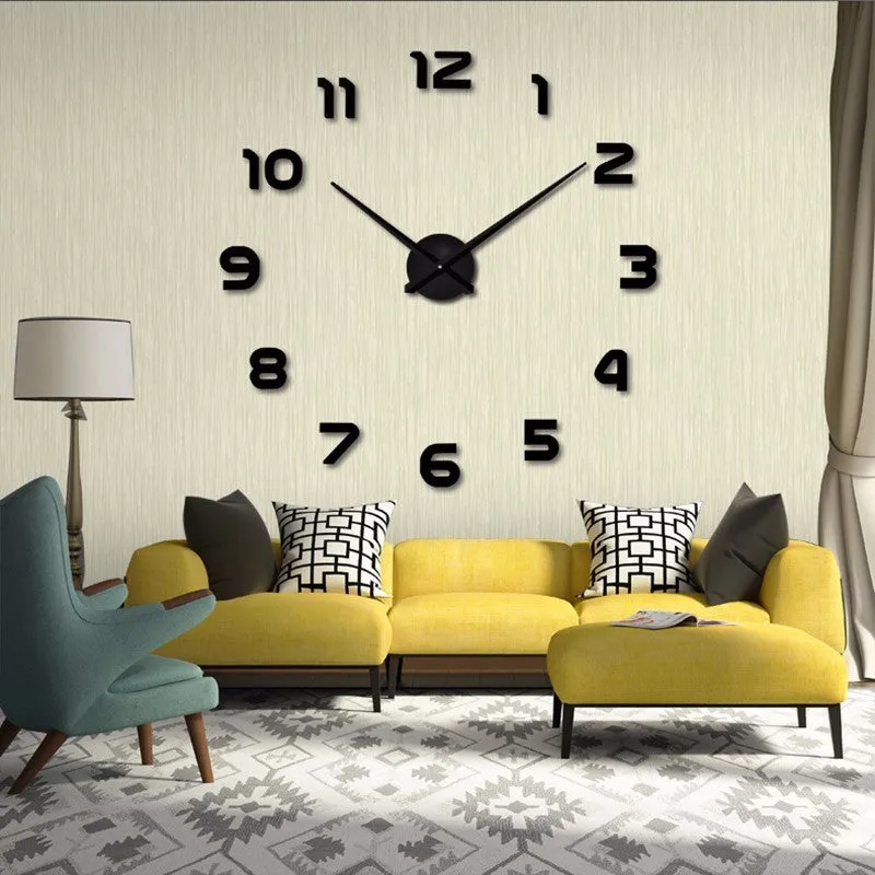 Silver round acrylic DIY wall clock for living room with single-sided face