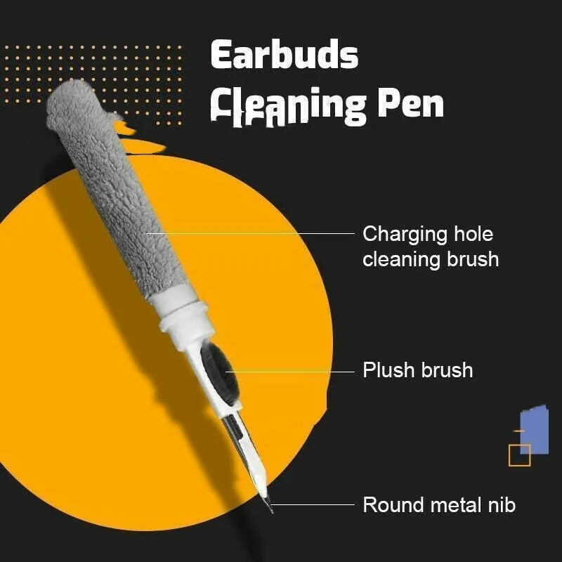Bluetooth earbuds cleaning brush pen with soft microfibre tip and lightweight brush, 13 cm, on white background