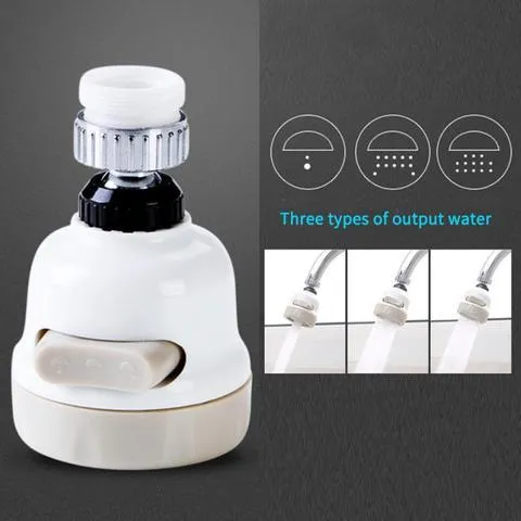 White and grey ABS faucet booster shower attachment with 3-mode spray and 360-degree rotation on round kitchen tap