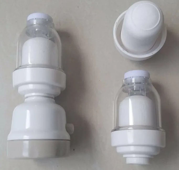 White and grey ABS faucet booster shower attachment with 3-mode spray and 360-degree rotation on round kitchen tap