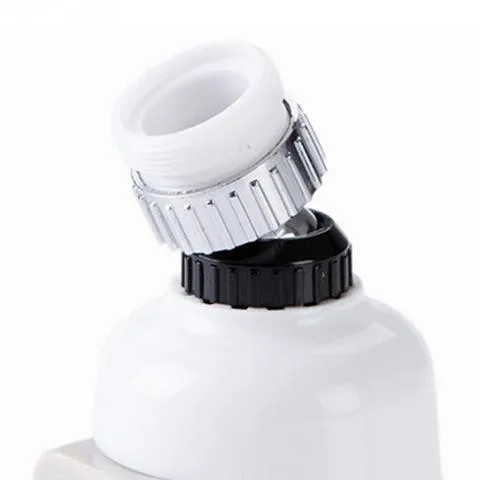 White and grey ABS faucet booster shower attachment with 3-mode spray and 360-degree rotation on round kitchen tap
