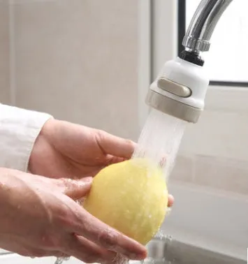White and grey ABS faucet booster shower attachment with 3-mode spray and 360-degree rotation on round kitchen tap