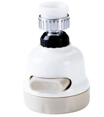 White and grey ABS faucet booster shower attachment with 3-mode spray and 360-degree rotation on round kitchen tap
