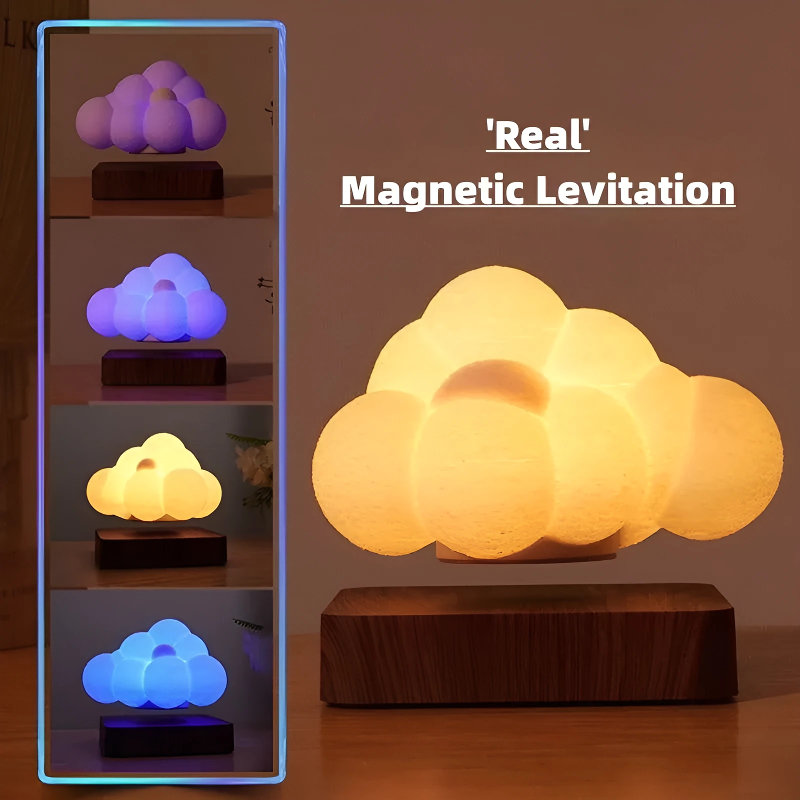 Magnetic levitation cloud lamp with 3D printed floating cloud and touch sensor base