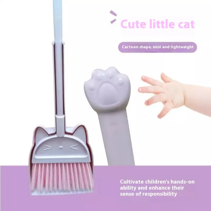 Purple, green and beige broom with dustpan set featuring rotating brush holder