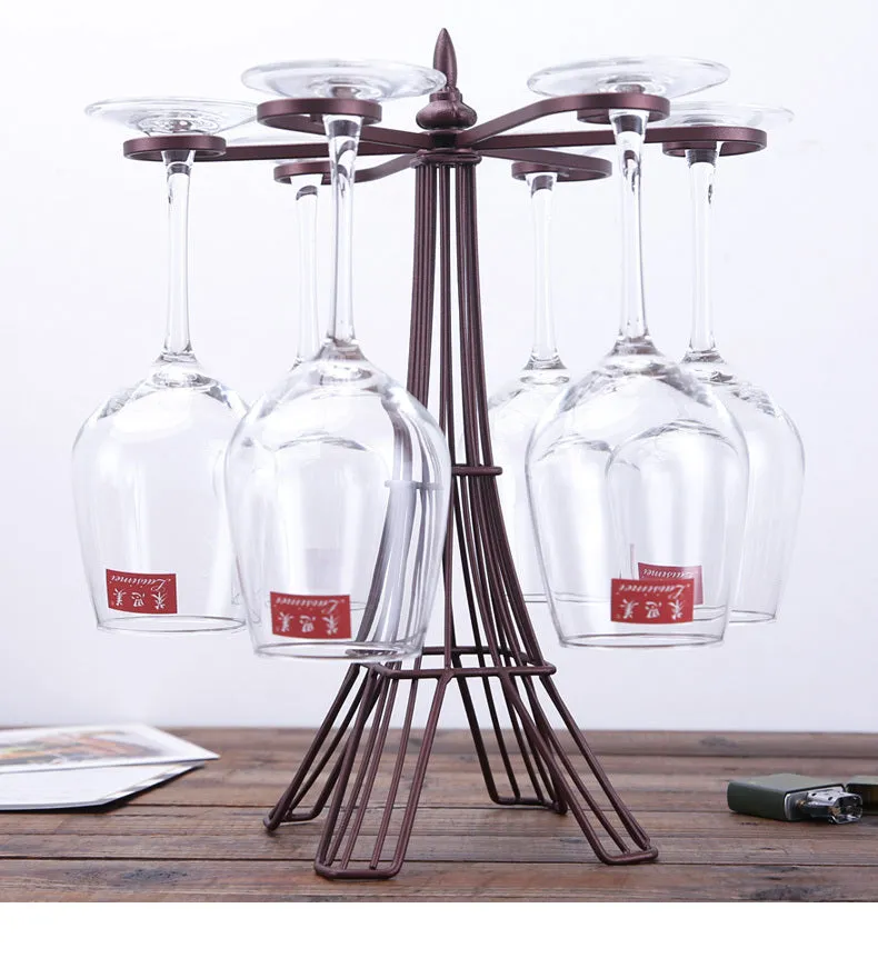 Bronze iron wine glass holder on countertop with welded frame, 26x15x33cm