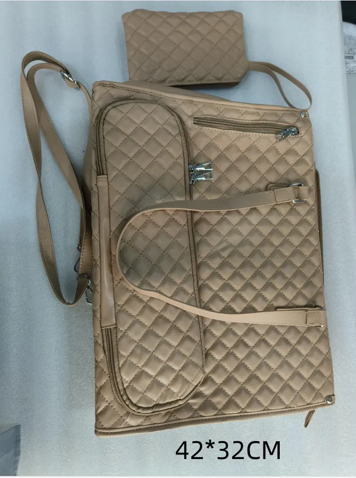 Quilted lunch tote bag for women with thermal insulation, laptop compartment, matching wallet, in black, front view