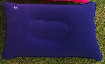 Rectangular PVC flocking inflatable camping pillow 38x24cm in grey on outdoor ground