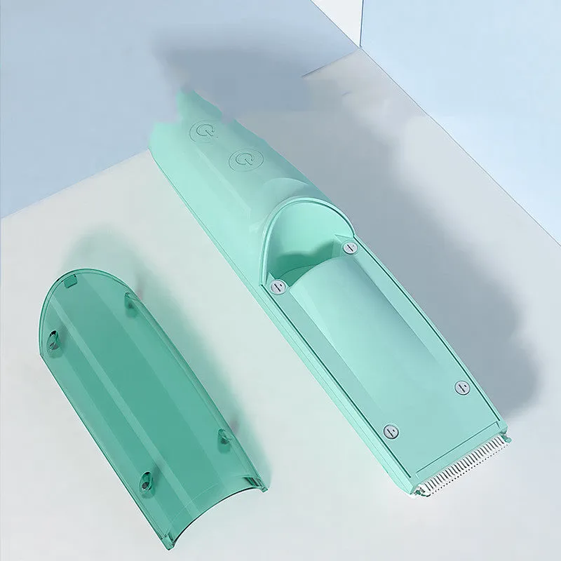 Baby suction electric hair clipper with ceramic blade in green, rechargeable and water washable