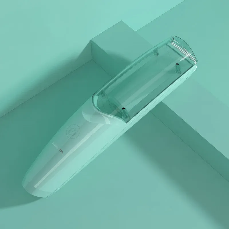 Baby suction electric hair clipper with ceramic blade in green, rechargeable and water washable