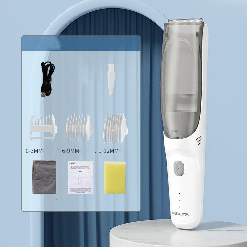 Baby suction electric hair clipper with ceramic blade in green, rechargeable and water washable