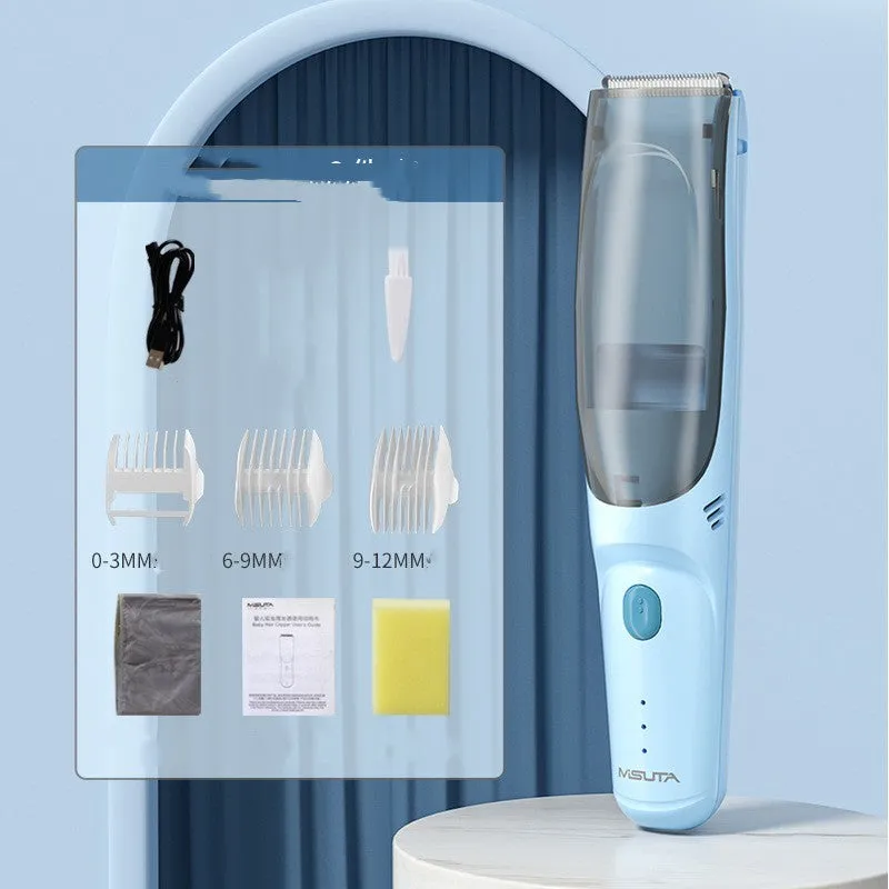 Baby suction electric hair clipper with ceramic blade in green, rechargeable and water washable