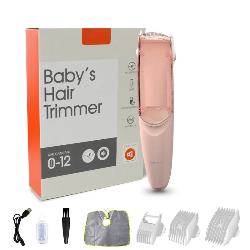 Baby suction electric hair clipper with ceramic blade in green, rechargeable and water washable