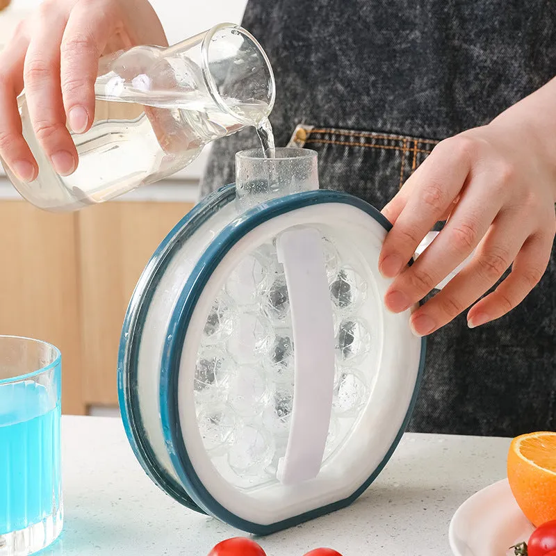 Blue 800ml portable creative ice bottle with handle and lid on a light background