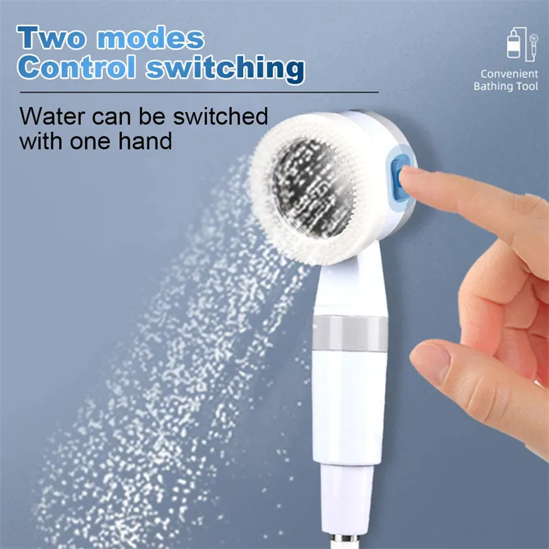 Portable outdoor camping electric shower with 5000mAh rechargeable battery, ABS plastic, IPX7 waterproof, two water output modes, includes pump, showerhead, and shower rack