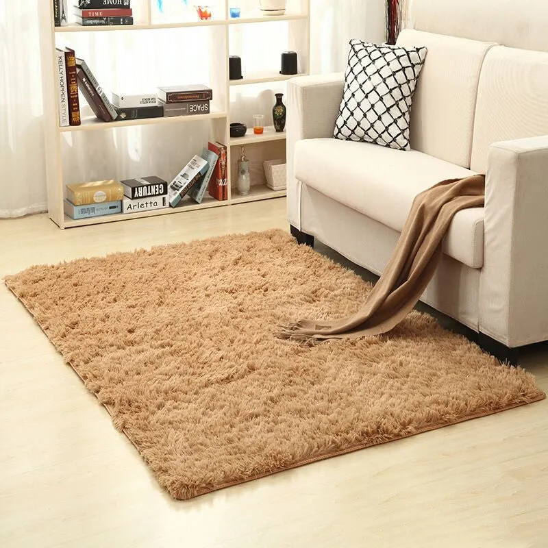 Machine-woven plain square carpet in beige for living room floor