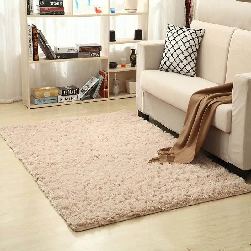Machine-woven plain square carpet in beige for living room floor