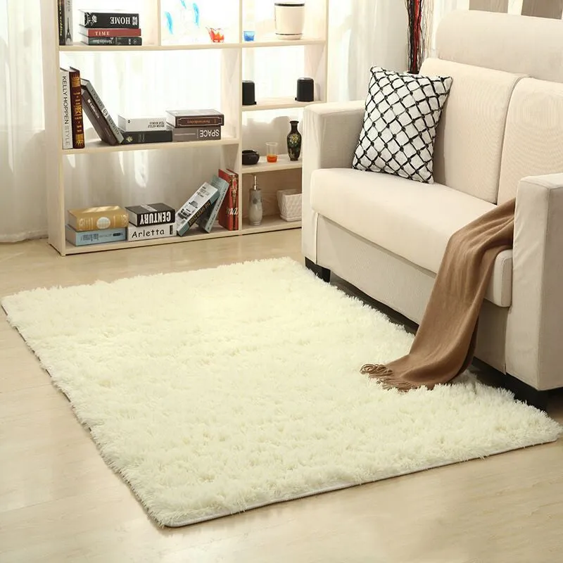 Machine-woven plain square carpet in beige for living room floor