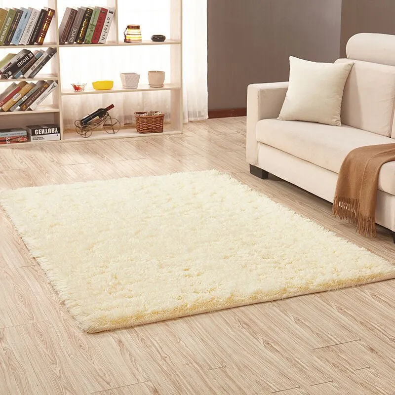 Machine-woven plain square carpet in beige for living room floor
