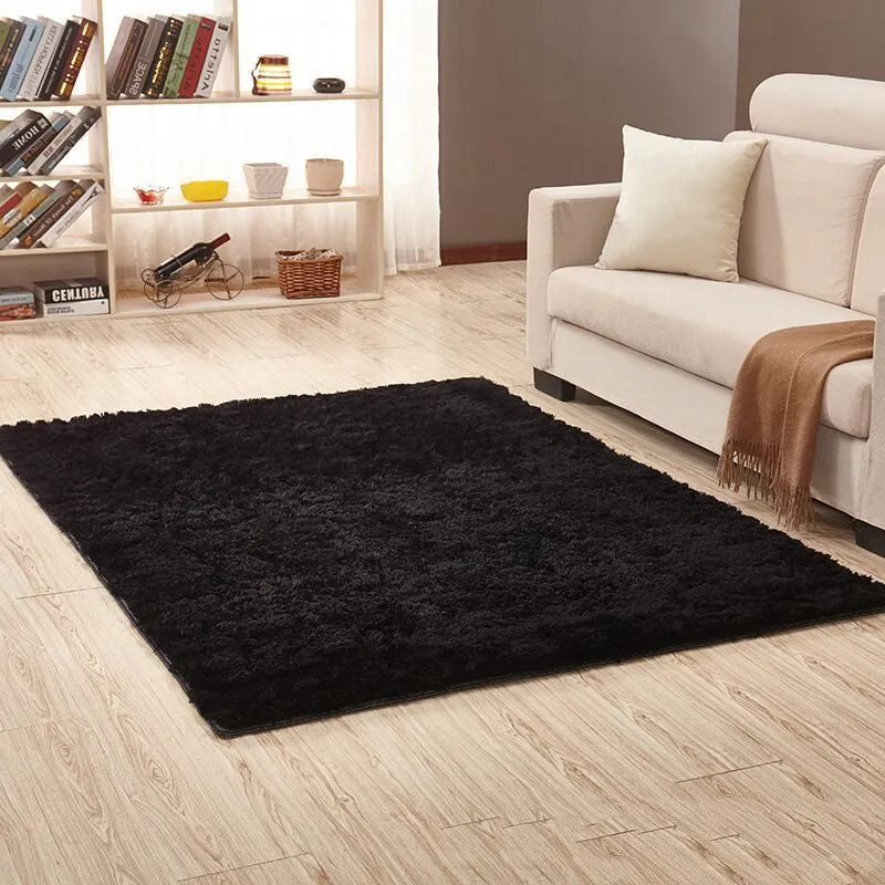 Machine-woven plain square carpet in beige for living room floor