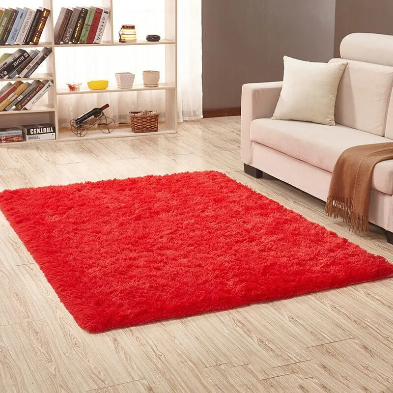 Machine-woven plain square carpet in beige for living room floor