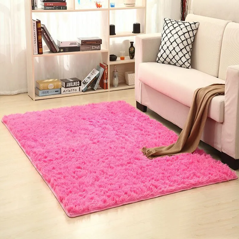 Machine-woven plain square carpet in beige for living room floor