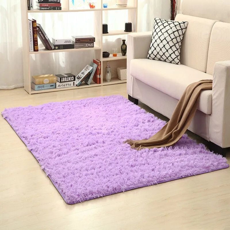 Machine-woven plain square carpet in beige for living room floor