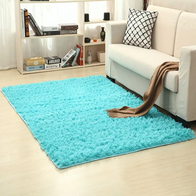 Machine-woven plain square carpet in beige for living room floor