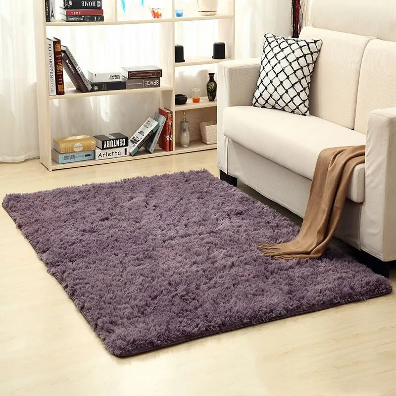 Machine-woven plain square carpet in beige for living room floor