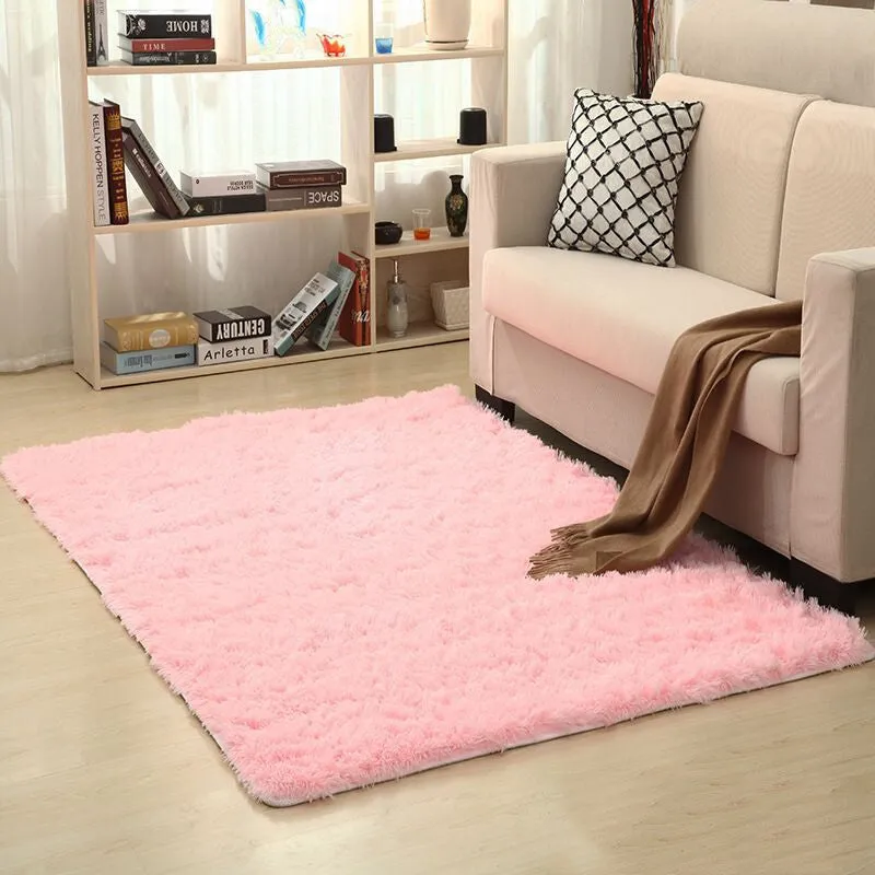 Machine-woven plain square carpet in beige for living room floor