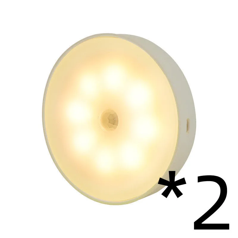 Round USB rechargeable motion sensor light with PIR sensor, 86mm diameter, ABS plastic body, LED puck light for kitchen cabinets