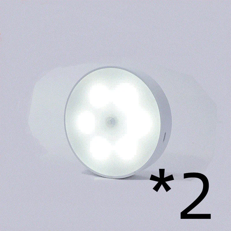 Round USB rechargeable motion sensor light with PIR sensor, 86mm diameter, ABS plastic body, LED puck light for kitchen cabinets