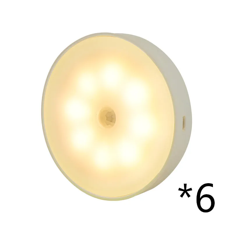 Round USB rechargeable motion sensor light with PIR sensor, 86mm diameter, ABS plastic body, LED puck light for kitchen cabinets