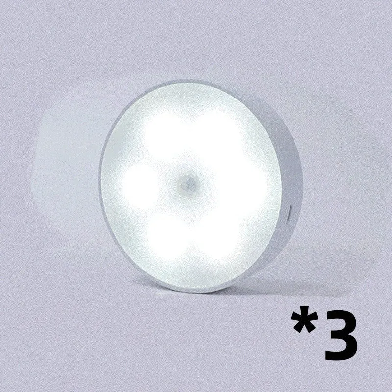 Round USB rechargeable motion sensor light with PIR sensor, 86mm diameter, ABS plastic body, LED puck light for kitchen cabinets