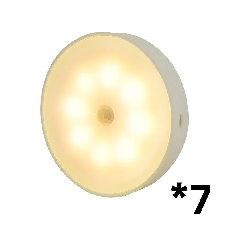 Round USB rechargeable motion sensor light with PIR sensor, 86mm diameter, ABS plastic body, LED puck light for kitchen cabinets
