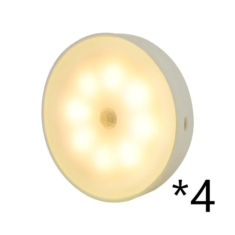 Round USB rechargeable motion sensor light with PIR sensor, 86mm diameter, ABS plastic body, LED puck light for kitchen cabinets