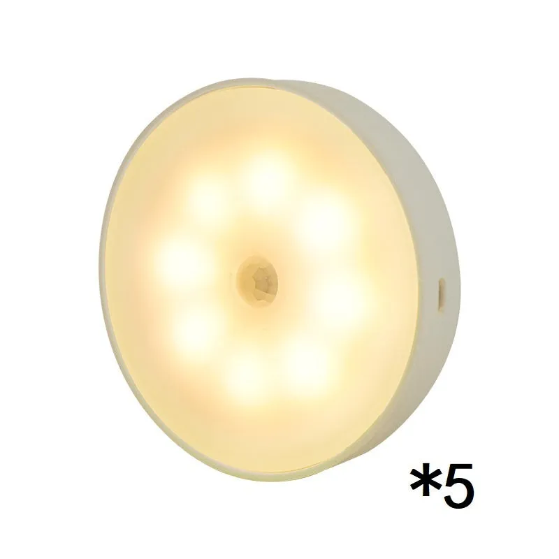 Round USB rechargeable motion sensor light with PIR sensor, 86mm diameter, ABS plastic body, LED puck light for kitchen cabinets
