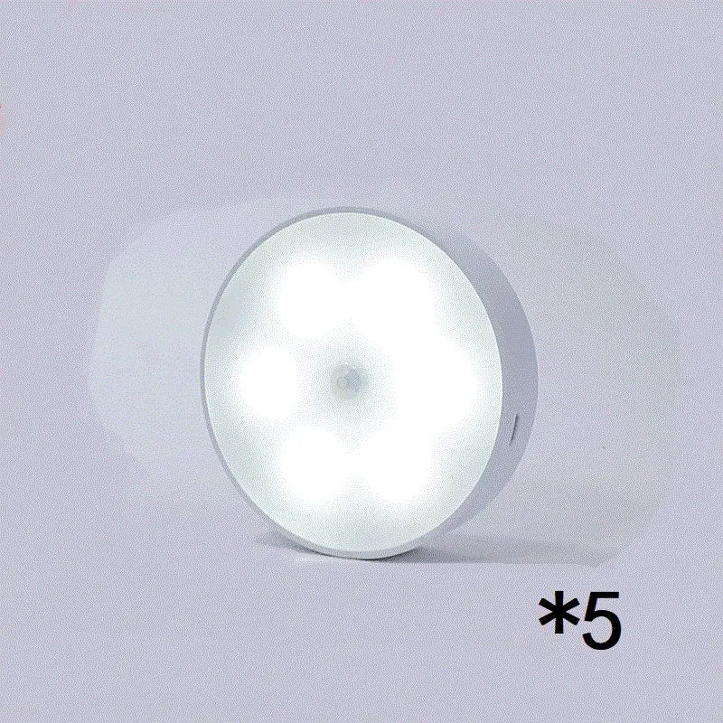 Round USB rechargeable motion sensor light with PIR sensor, 86mm diameter, ABS plastic body, LED puck light for kitchen cabinets