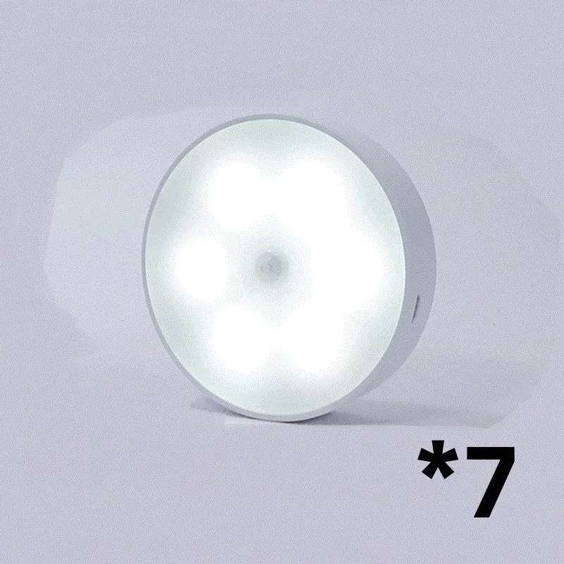 Round USB rechargeable motion sensor light with PIR sensor, 86mm diameter, ABS plastic body, LED puck light for kitchen cabinets