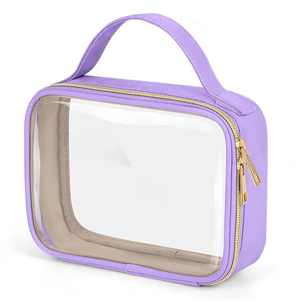 Transparent PVC makeup wash bag with detachable chain for lipstick storage in multiple colours