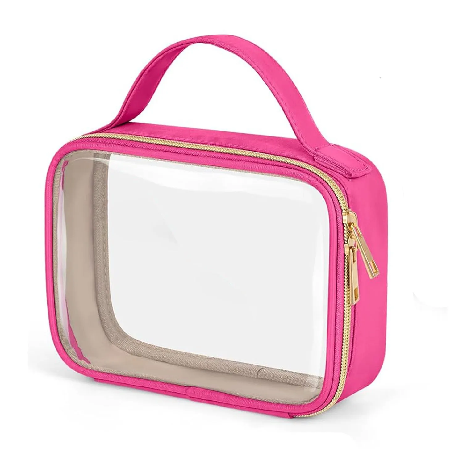 Transparent PVC makeup wash bag with detachable chain for lipstick storage in multiple colours