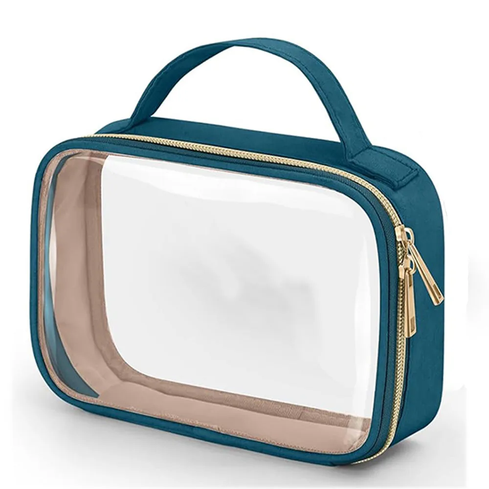 Transparent PVC makeup wash bag with detachable chain for lipstick storage in multiple colours
