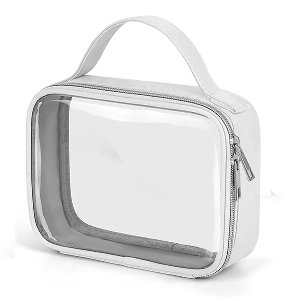 Transparent PVC makeup wash bag with detachable chain for lipstick storage in multiple colours