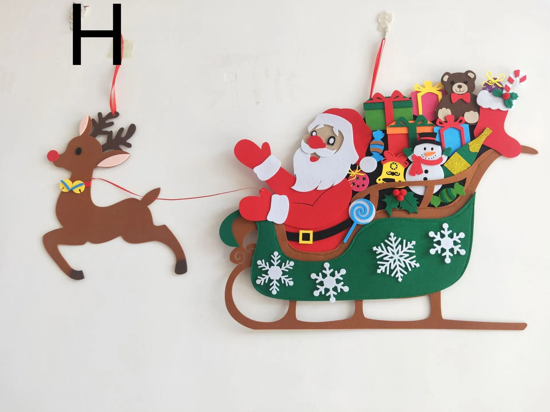 DIY felt Christmas tree multi-layer 3D design 98x70cm with 32 decorations snowflakes Santa reindeer