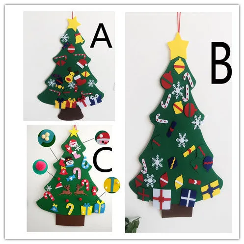 DIY felt Christmas tree multi-layer 3D design 98x70cm with 32 decorations snowflakes Santa reindeer